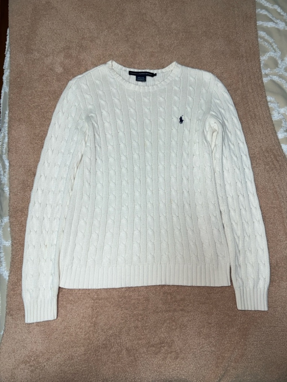 Ralph Lauren Women’s Cable-Knit Cotton Crewneck Sweater In White Size Large